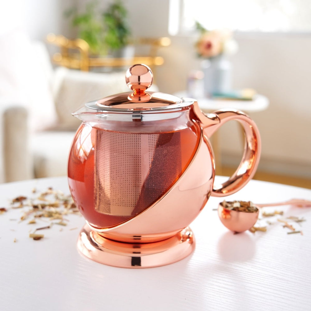 Pinky Up Tea Shelby Glass and Rose Gold Wrapped Teapot - lily & onyx