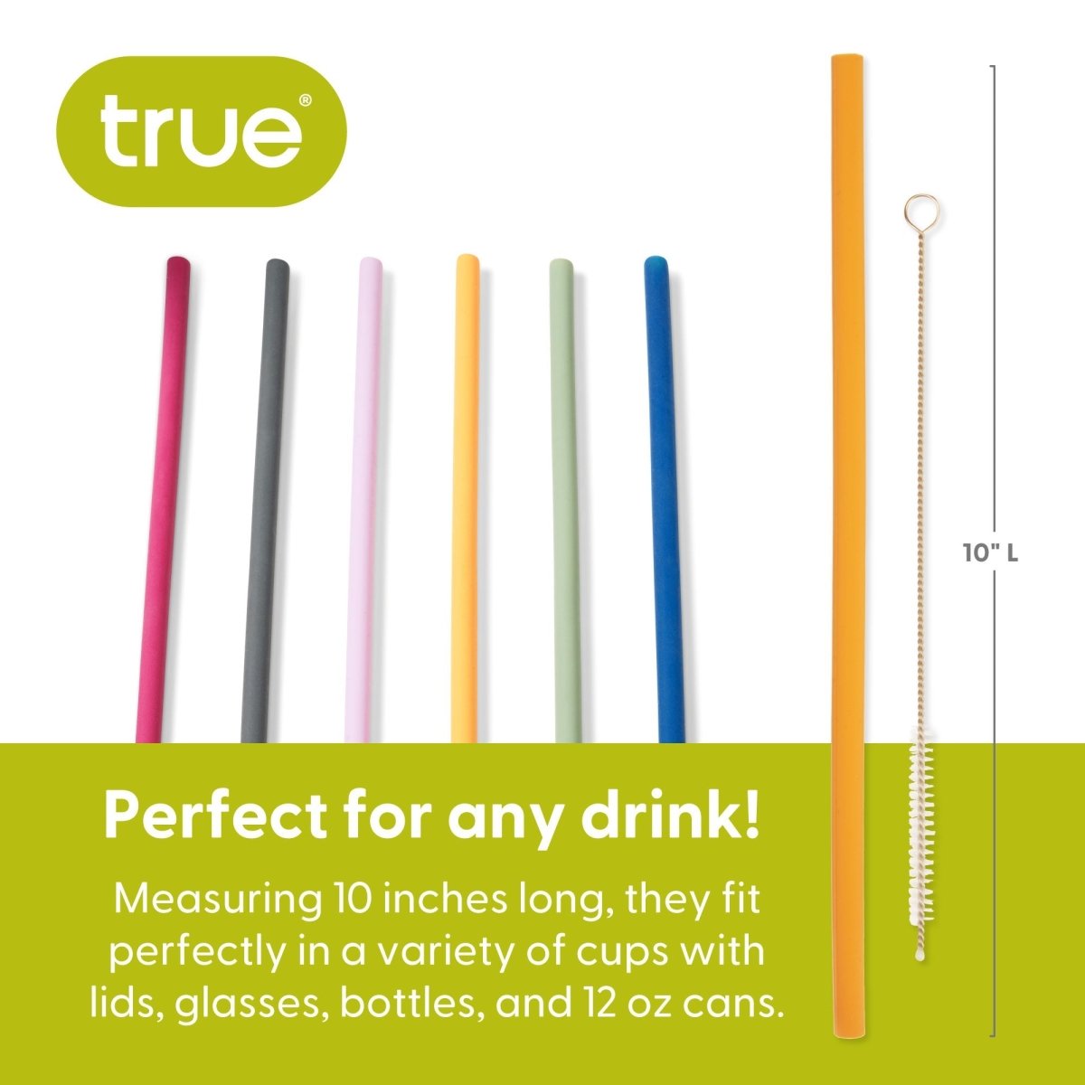 True Silicone Straws with Cleaning Brush in Assorted Colors, Set of 6 - lily & onyx