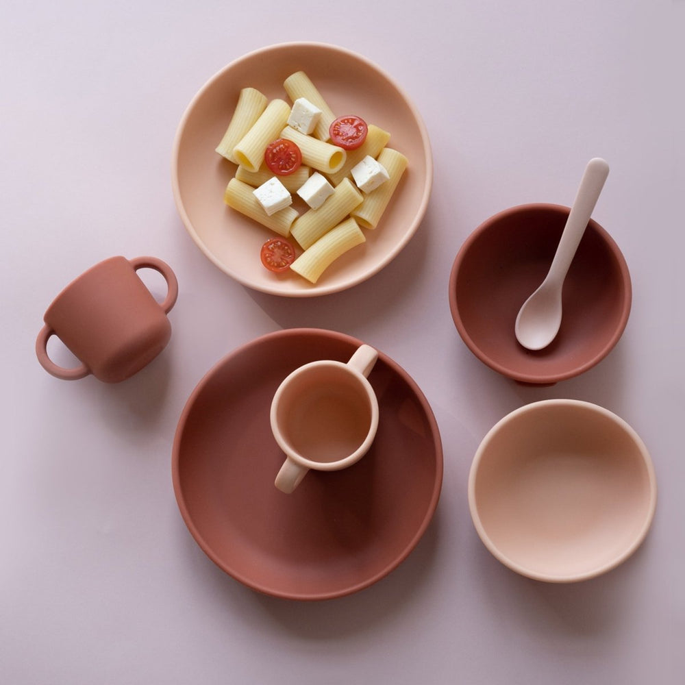 EKOBO Silicone Suction Baby Plate Set - Blush / Terracotta - lily & onyx