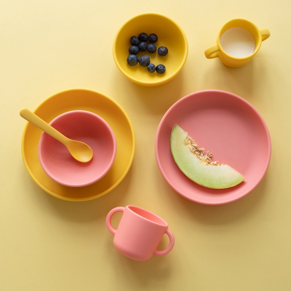 EKOBO Silicone Suction Baby Plate Set - Mimosa / Coral - lily & onyx