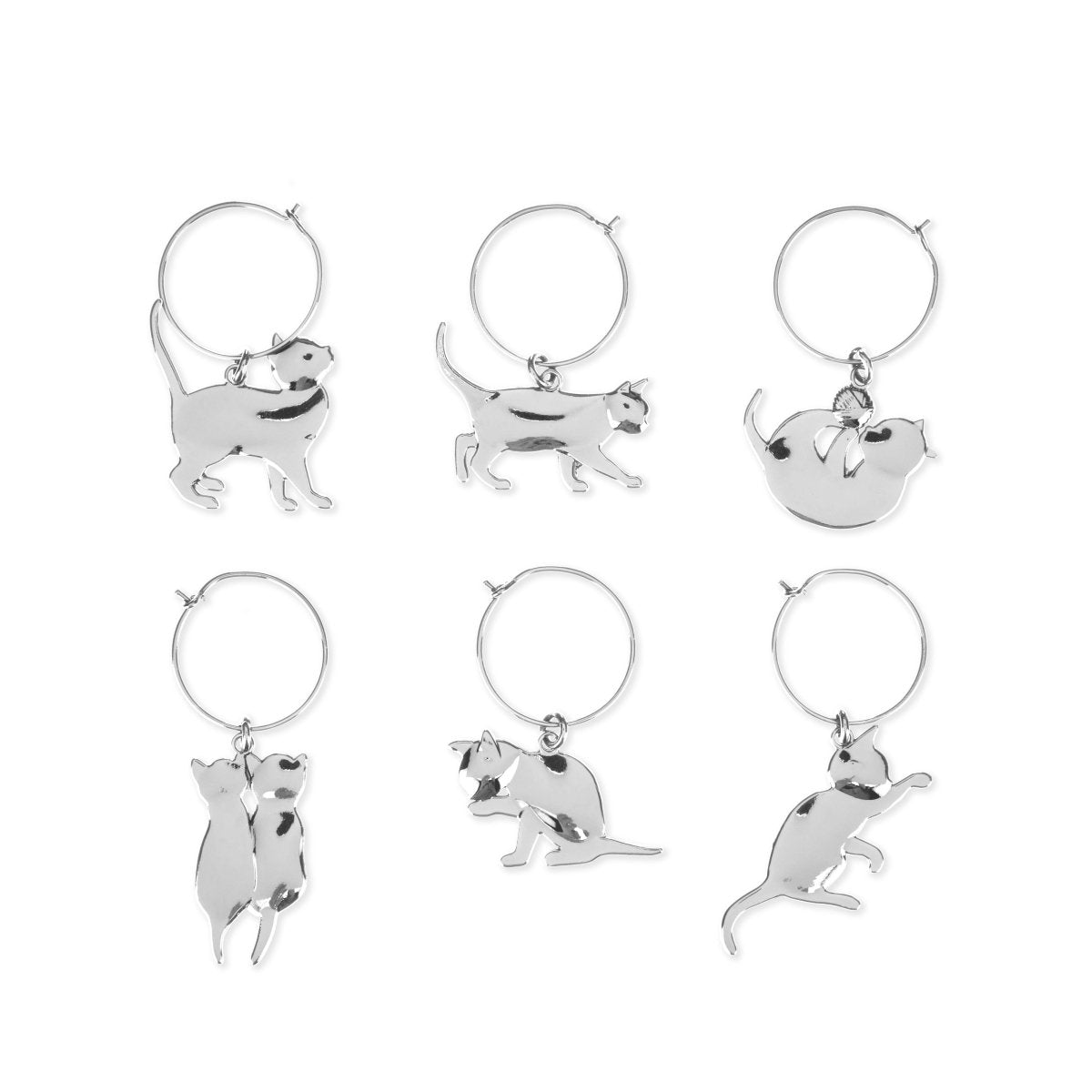 Twine Living Silver Cat Wine Charms, Set of 6 - lily & onyx