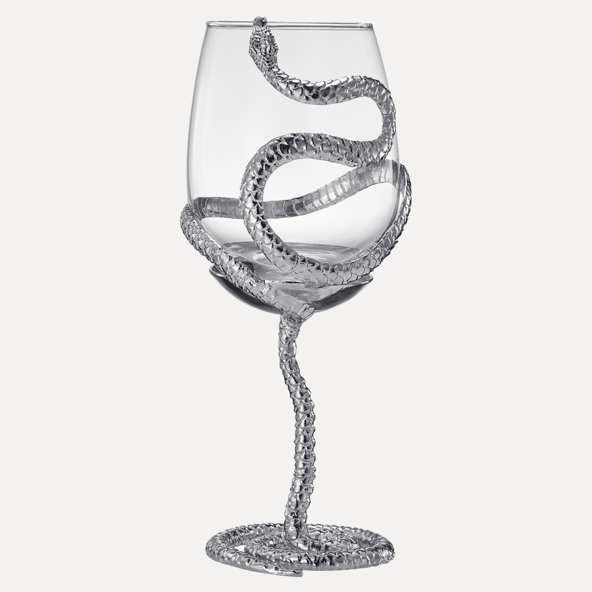 The Wine Savant Silver Stemmed Snake Wine Glass, 19oz - lily & onyx