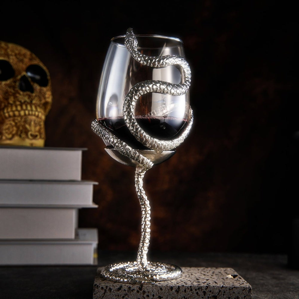 The Wine Savant Silver Stemmed Snake Wine Glass, 19oz - lily & onyx