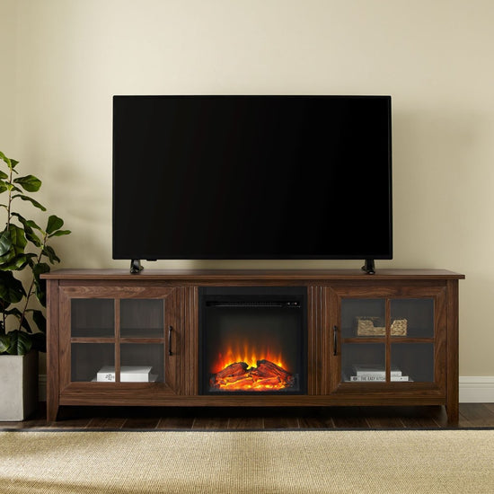 Walker Edison Simple Fireplace Console with Glass Doors - lily & onyx