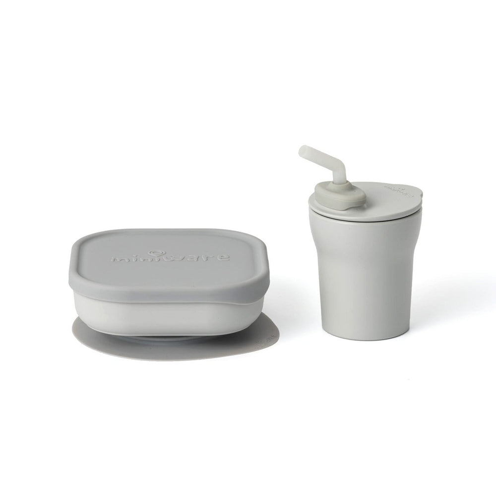 Miniware Sip & Snack: All Stages Cup and Bowl Set - Dove Grey - lily & onyx