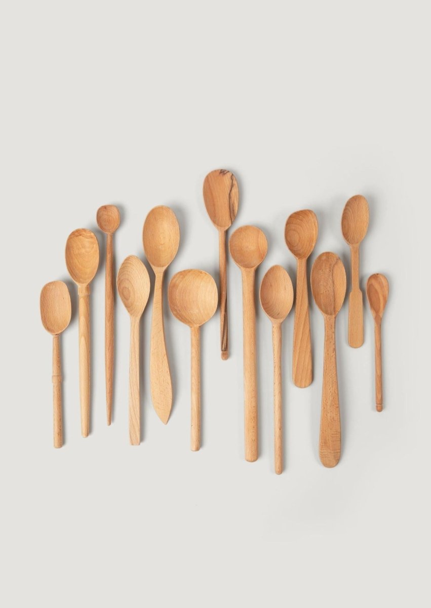 Sir/Madam Hand - Carved Beechwood Spoon Set - 13 Piece Natural Wood Utensils