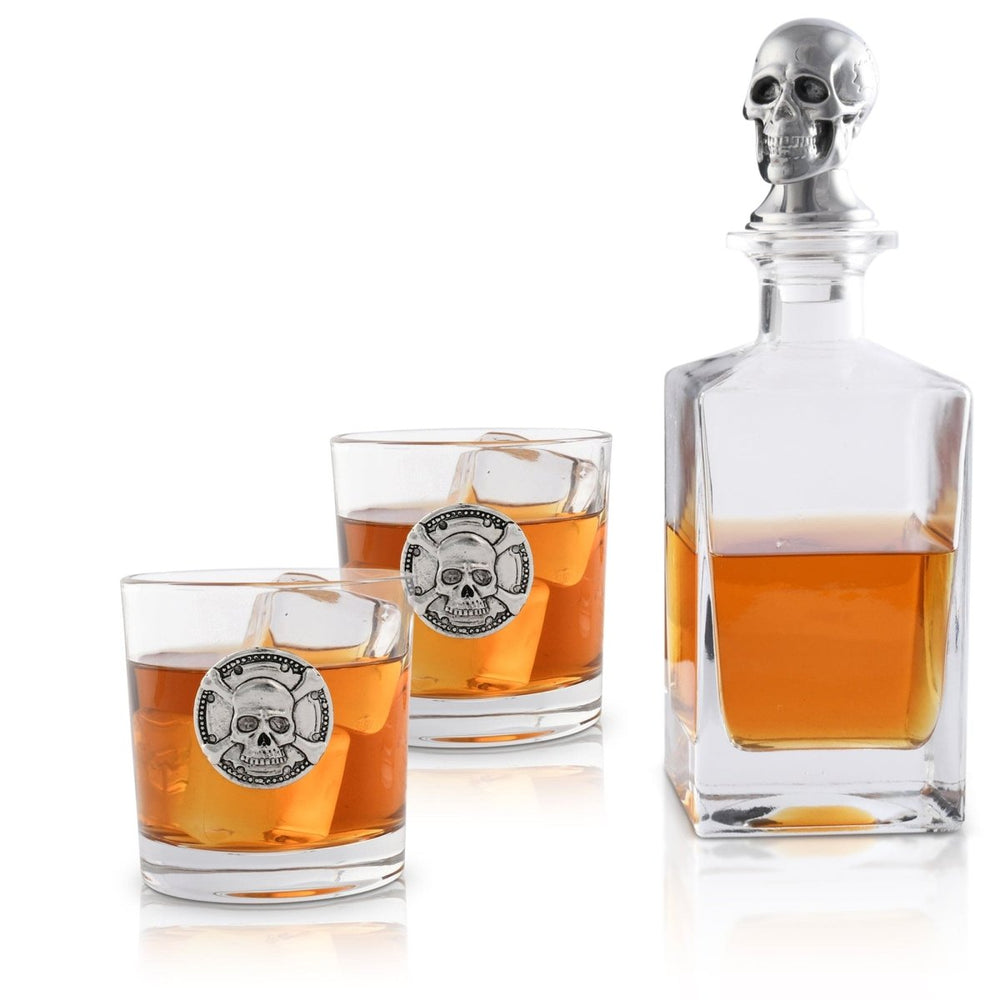Arthur Court Designs Skull Decanter Set with Double Old Fashioned Glasses - lily & onyx