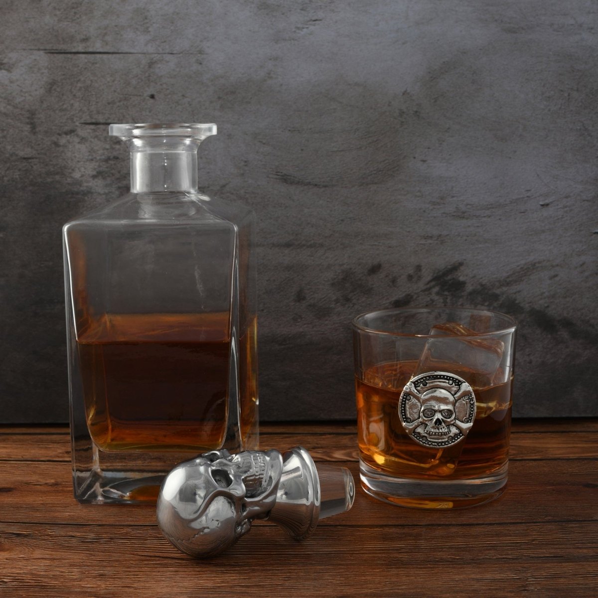 Arthur Court Designs Skull Decanter Set with Double Old Fashioned Glasses - lily & onyx