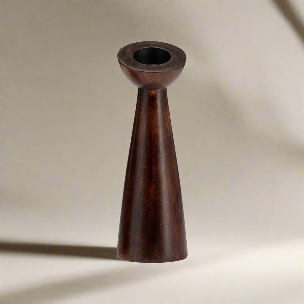 Sagebrook Home Slanted Wood Candle Holder, Brown - lily & onyx