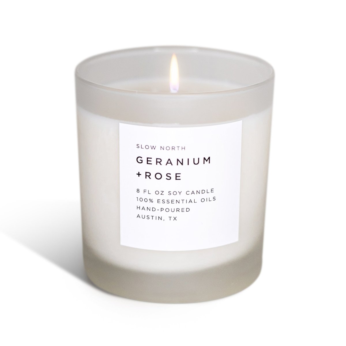 Slow North Geranium Rose Soy Candle 8oz - Hand - Poured Frosted Glass Natural