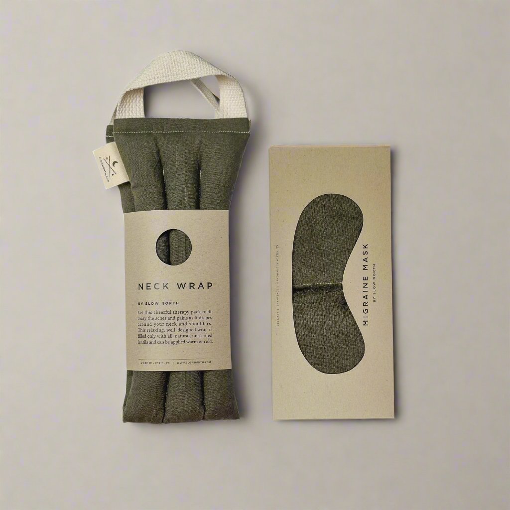 Slow North Linen & Cotton Eye Mask + Neck Wrap Bundle - Olive