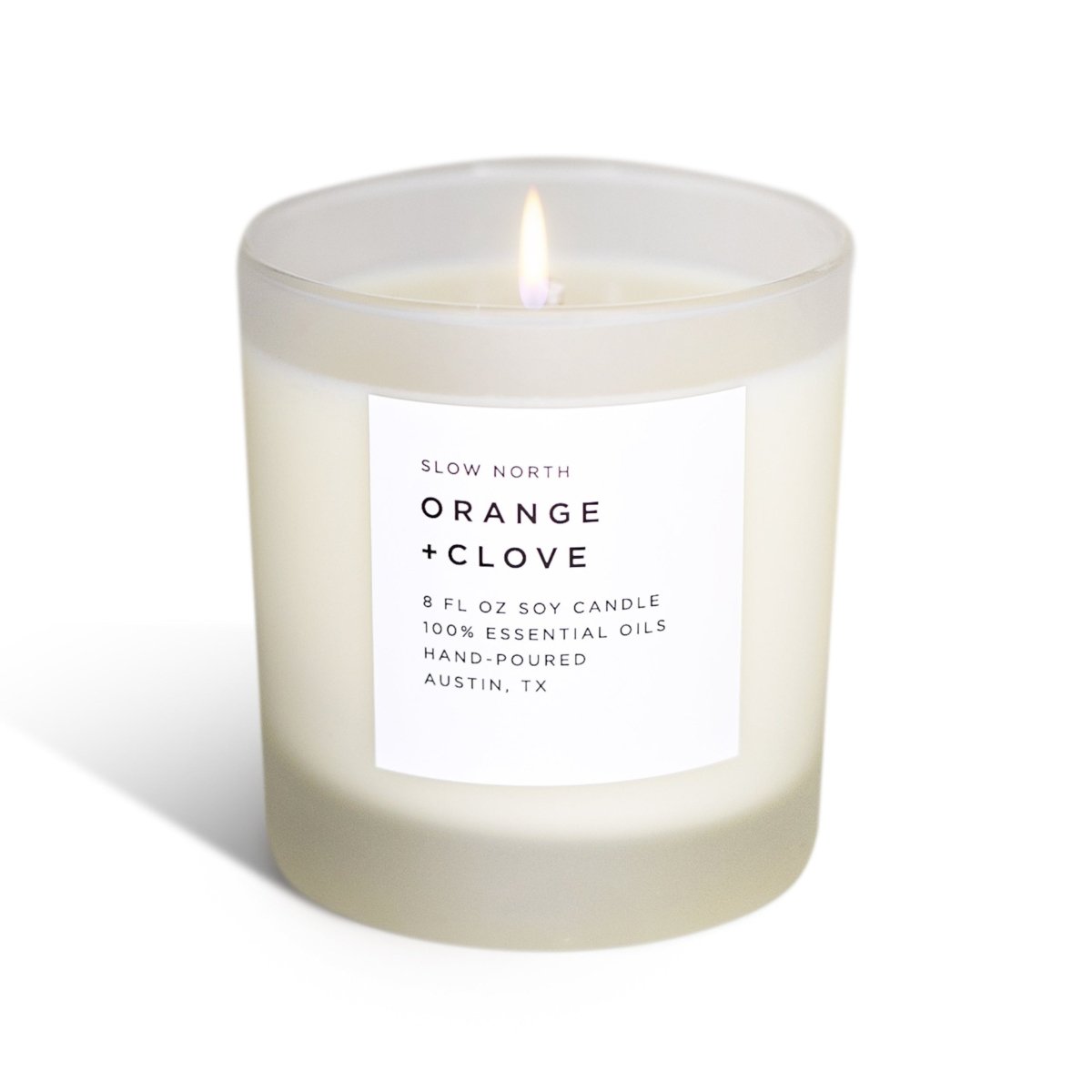 Slow North Orange Clove Soy Candle 8oz - Frosted Glass Natural Cotton Wick