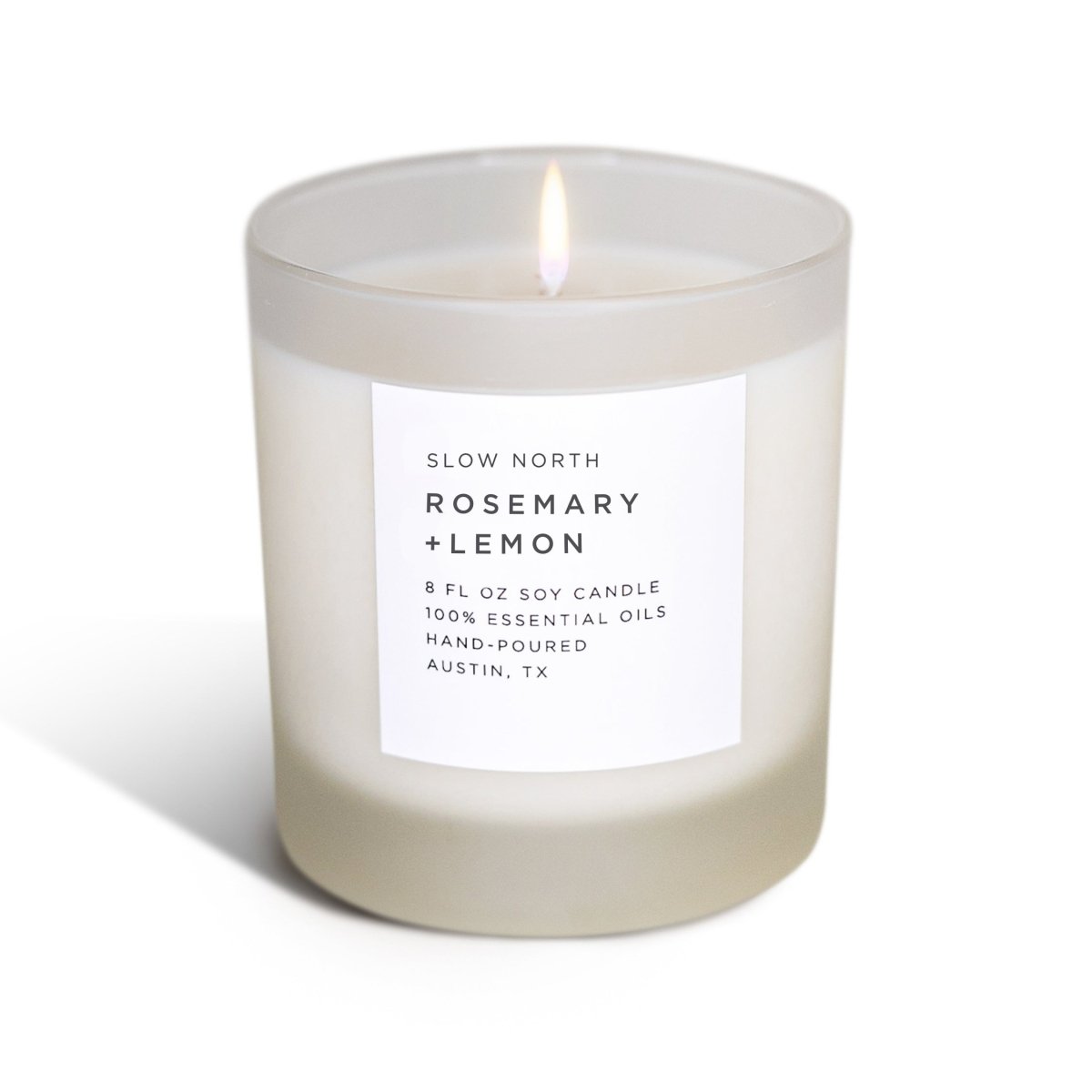 Slow North Rosemary Lemon Soy Candle - 8oz Hand - Poured Natural Frosted Glass