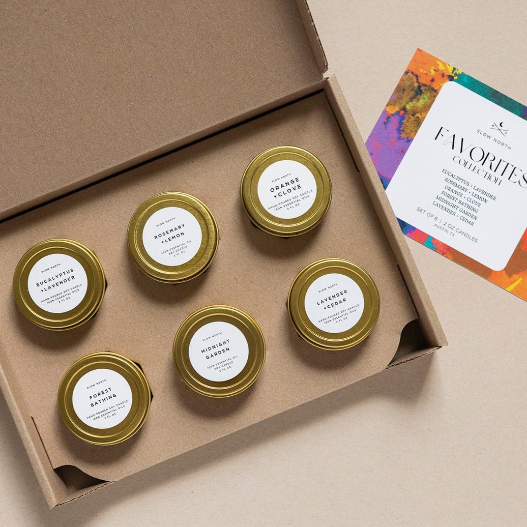 Slow North Soy Wax Candle Set - 6 Mini Essential Oil Samplers (2oz)