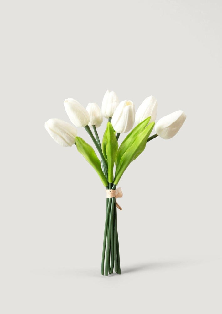 Afloral Small White Real Touch Tulip Flower Bundle of 8 - 10" - lily & onyx