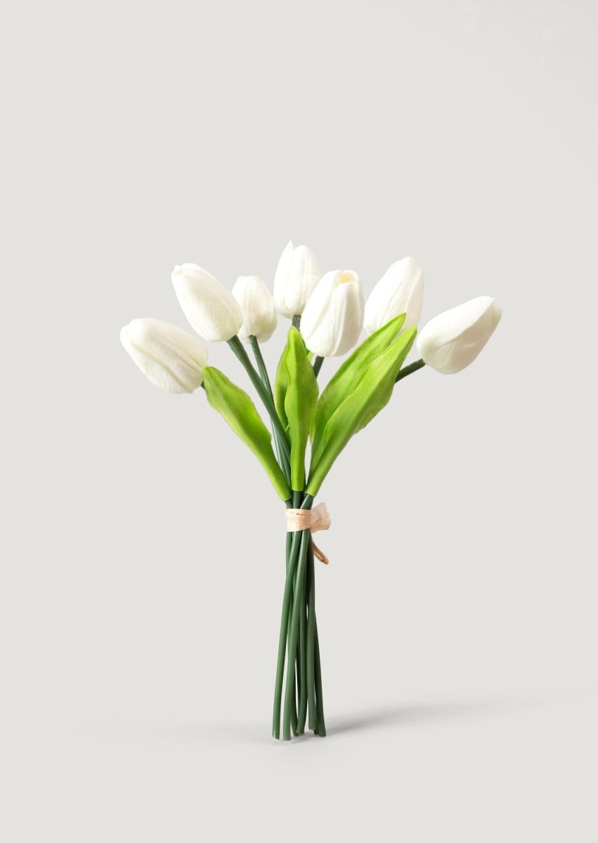 Afloral Small White Real Touch Tulip Flower Bundle of 8 - 10