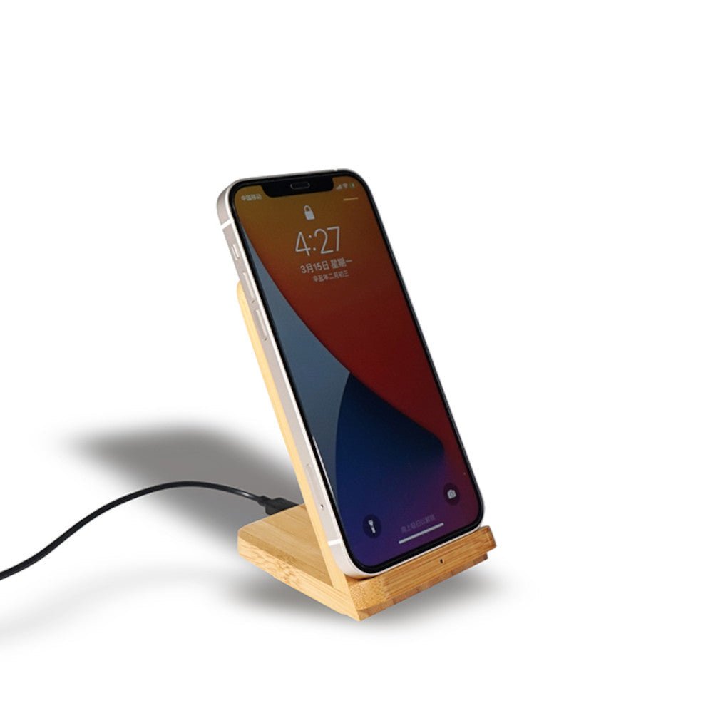 WUDN Solid Bamboo Desktop Phone Stand with Built - In Qi - Wireless 10W Charger - lily & onyx