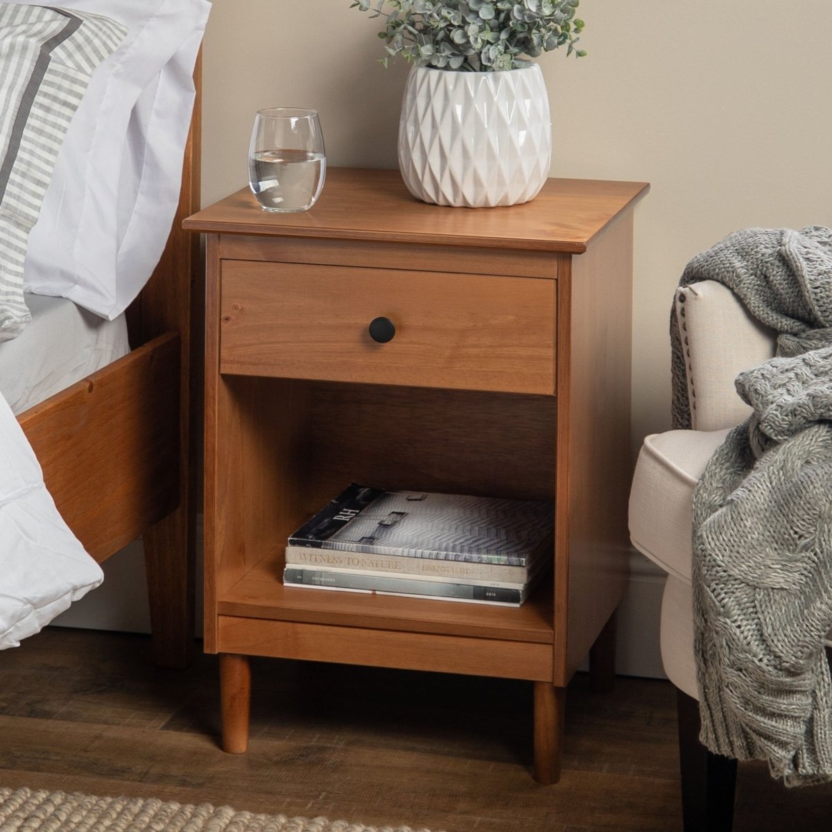 Walker Edison Spencer Solid Wood Transitional Nightstand - lily & onyx