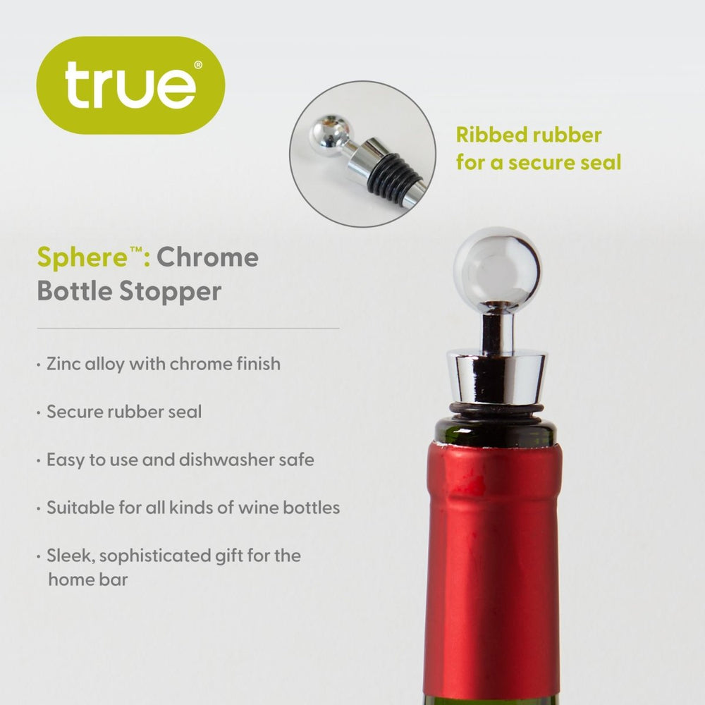 
                      
                        True Sphere Zinc Alloy Bottle Stopper in Chrome - lily & onyx
                      
                    