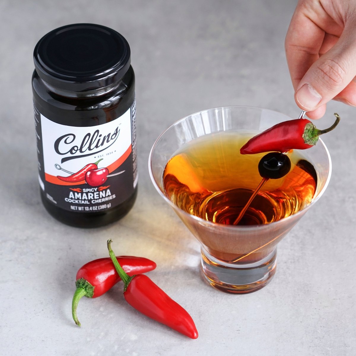 Collins Spicy Amarena Cherries, 13.4 oz - lily & onyx