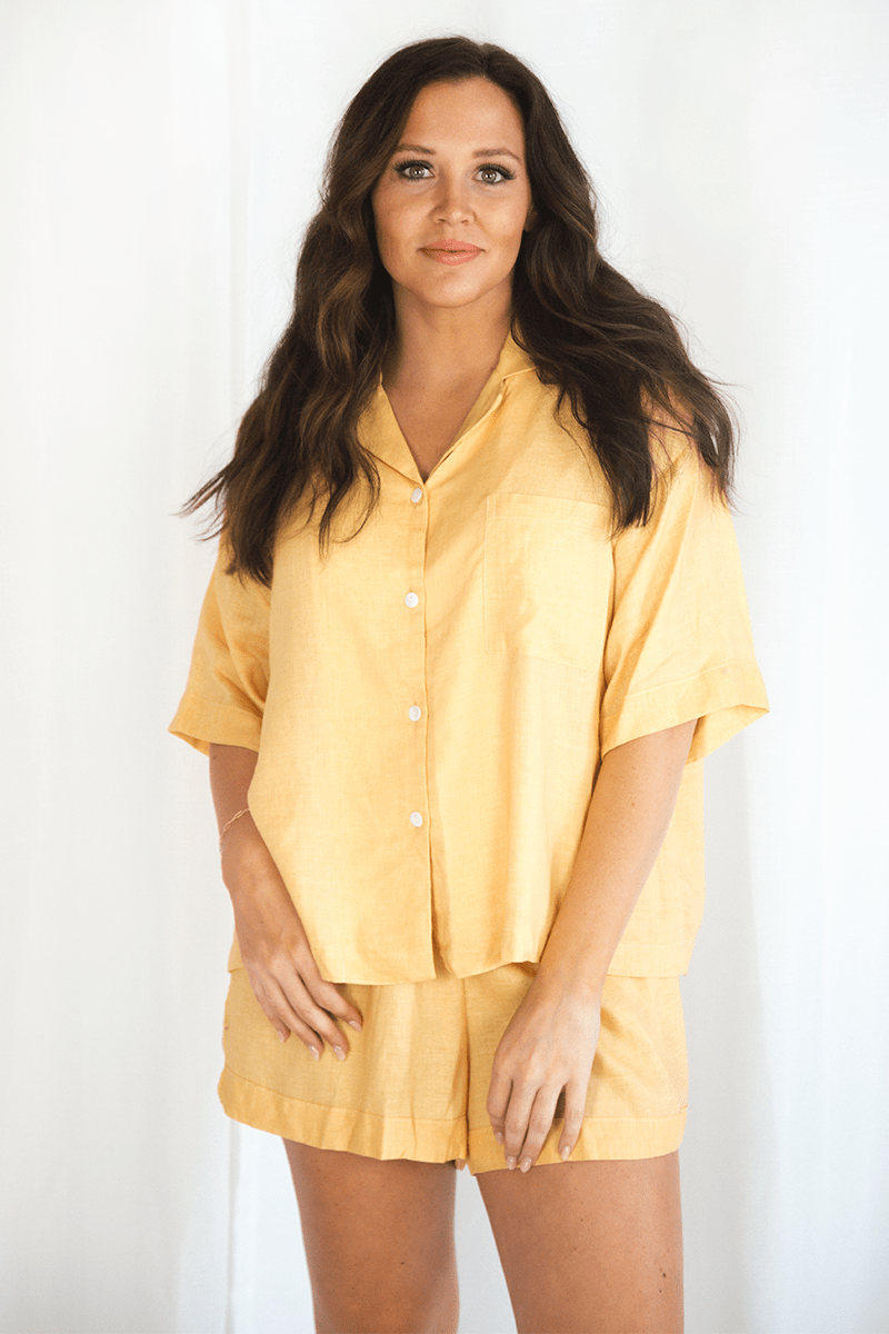 Spikes and Seams Lemon Linen Matching Set - Versatile Coverup & Shorts