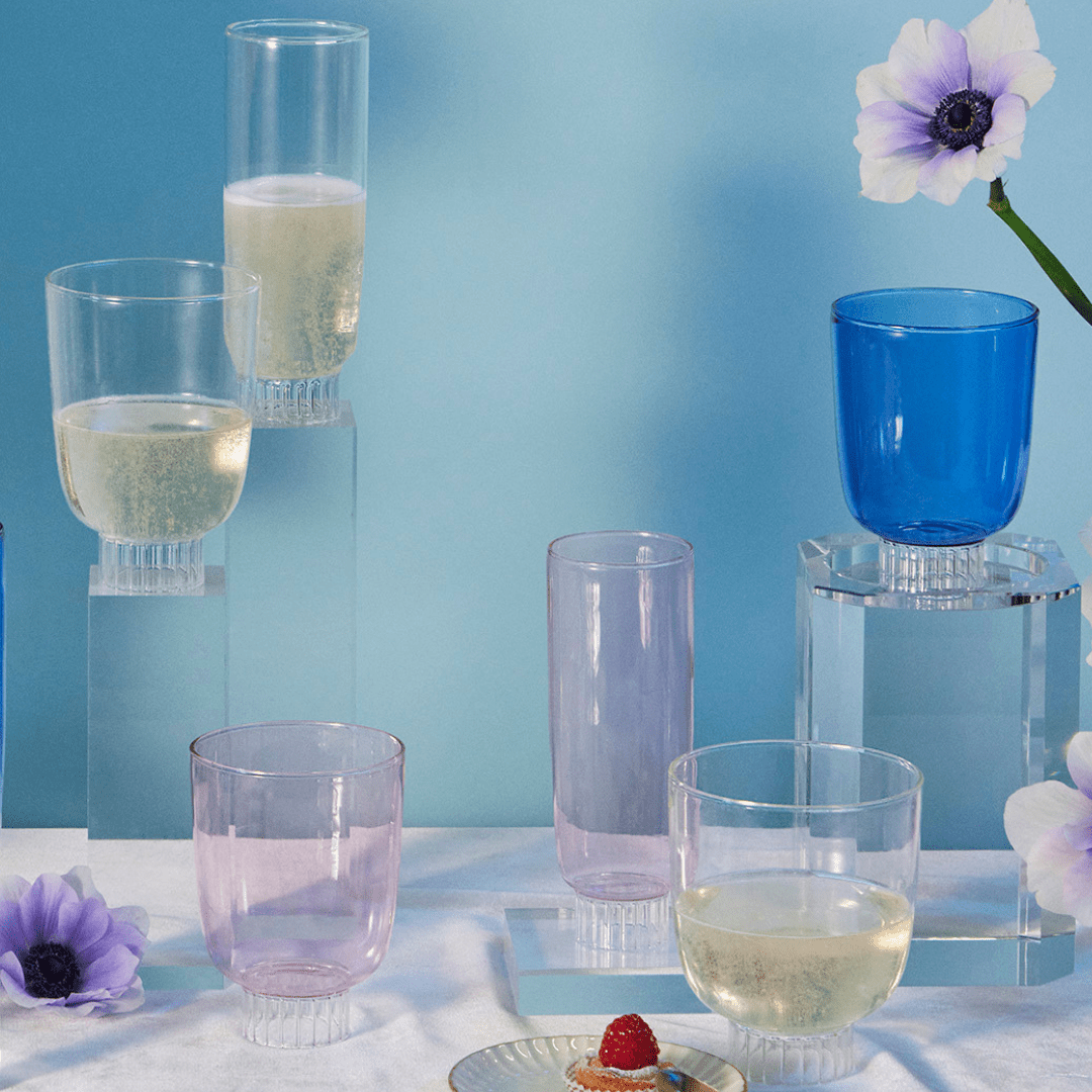 SPREZZ Handblown Modern Champagne Flutes - Set of 4 | Colored Borosilicate Stemless Sparkling Wine Glasses