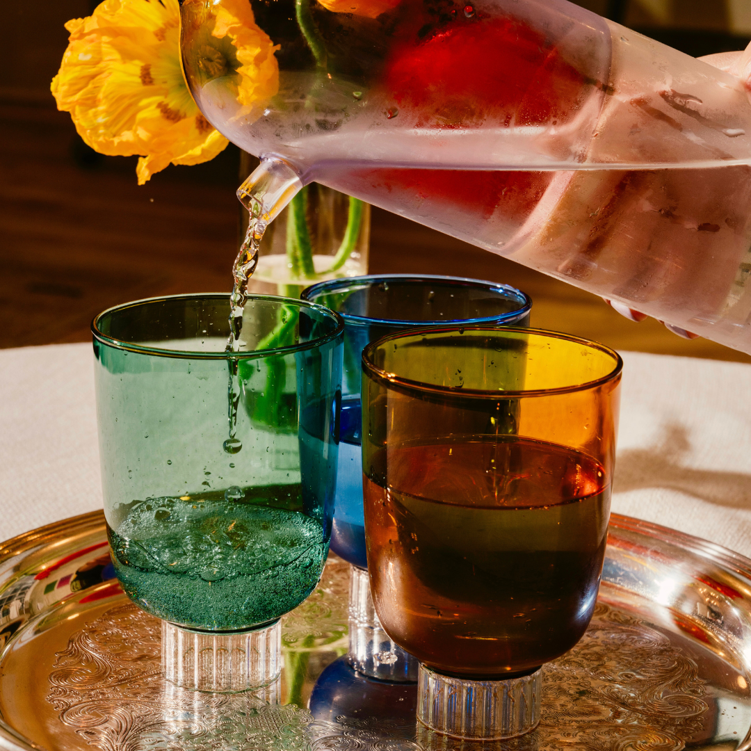 SPREZZ Handblown Modern Stemless Wine Glasses - Set of 4 | Colored Borosilicate Glassware