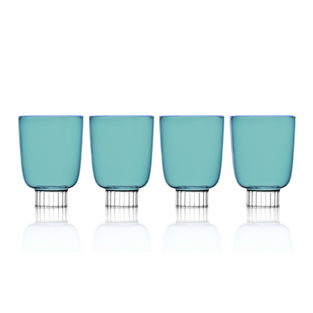 SPREZZ Handblown Modern Stemless Wine Glasses - Set of 4 | Colored Borosilicate Glassware