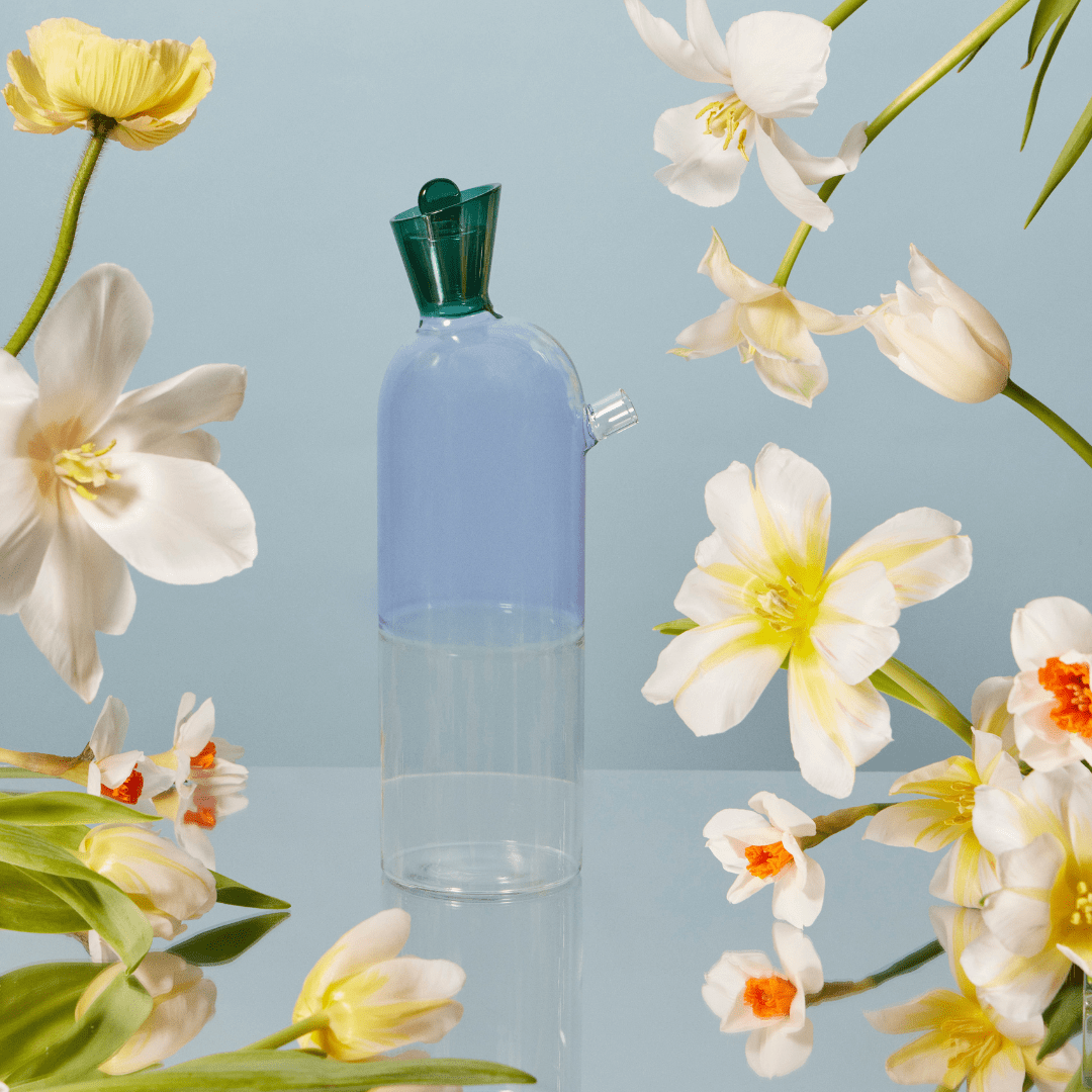 SPREZZ Pastel Color - Block Glass Carafe 31.5 oz | Hand - blown Water Carafe & Decanter