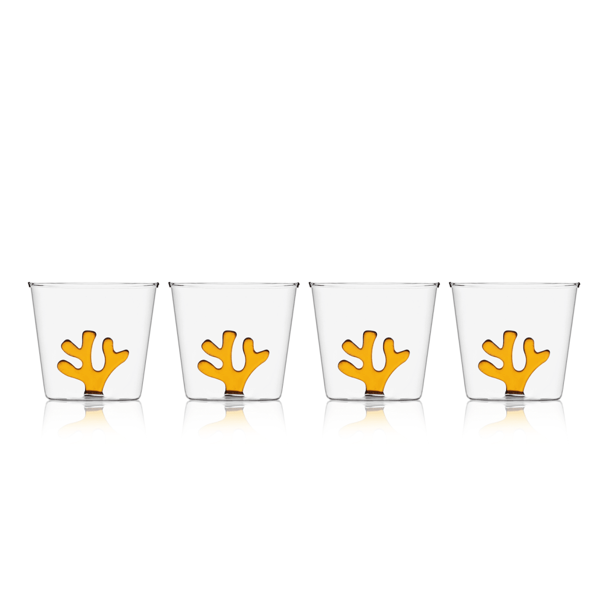 SPREZZ Whimsical Coral Motif Glass Tumblers - Set of 4 | Colorful Handblown Water Glasses