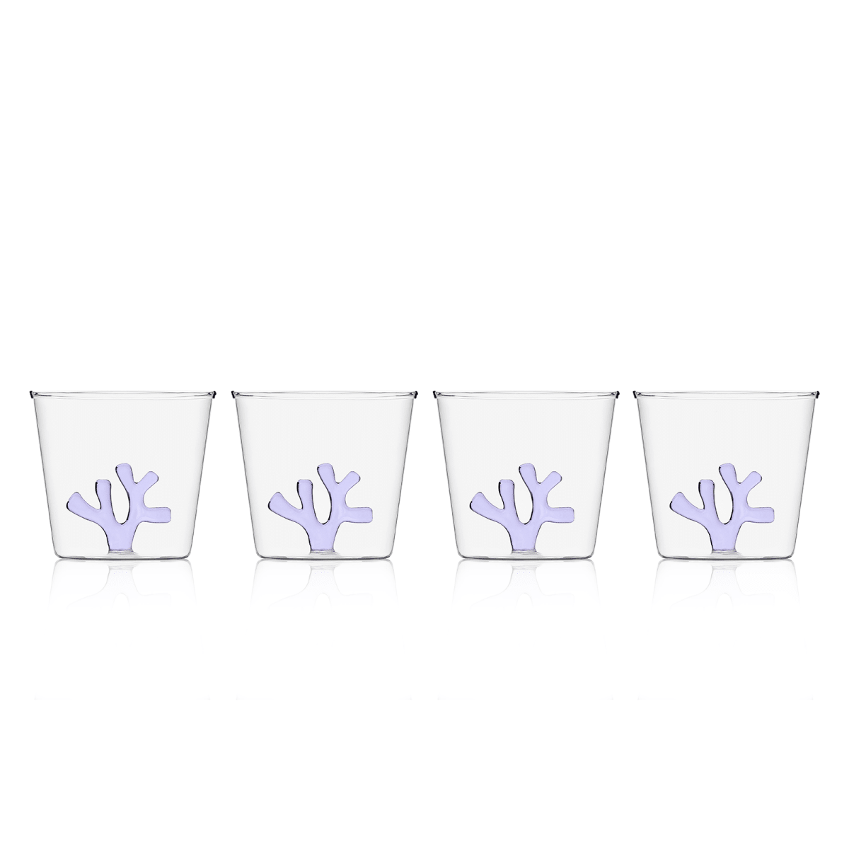 SPREZZ Whimsical Coral Motif Glass Tumblers - Set of 4 | Colorful Handblown Water Glasses