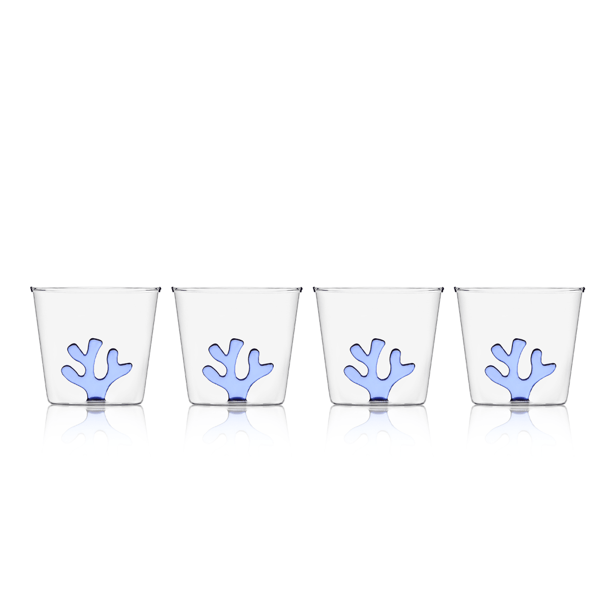 SPREZZ Whimsical Coral Motif Glass Tumblers - Set of 4 | Colorful Handblown Water Glasses