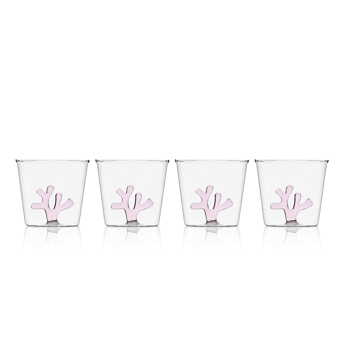SPREZZ Whimsical Coral Motif Glass Tumblers - Set of 4 | Colorful Handblown Water Glasses