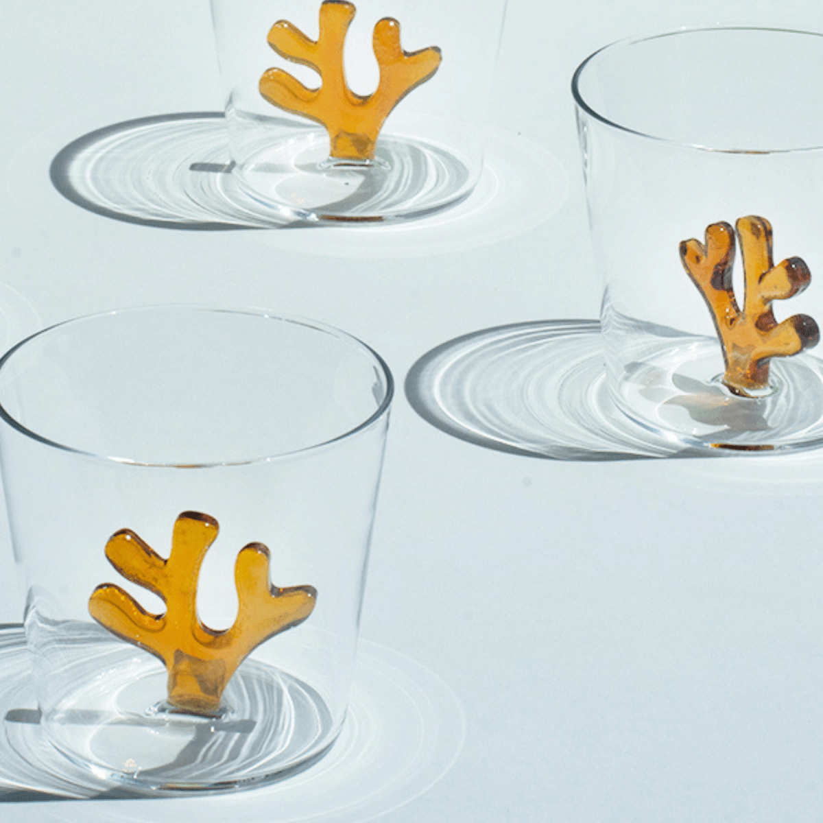 SPREZZ Whimsical Coral Motif Glass Tumblers - Set of 4 | Colorful Handblown Water Glasses
