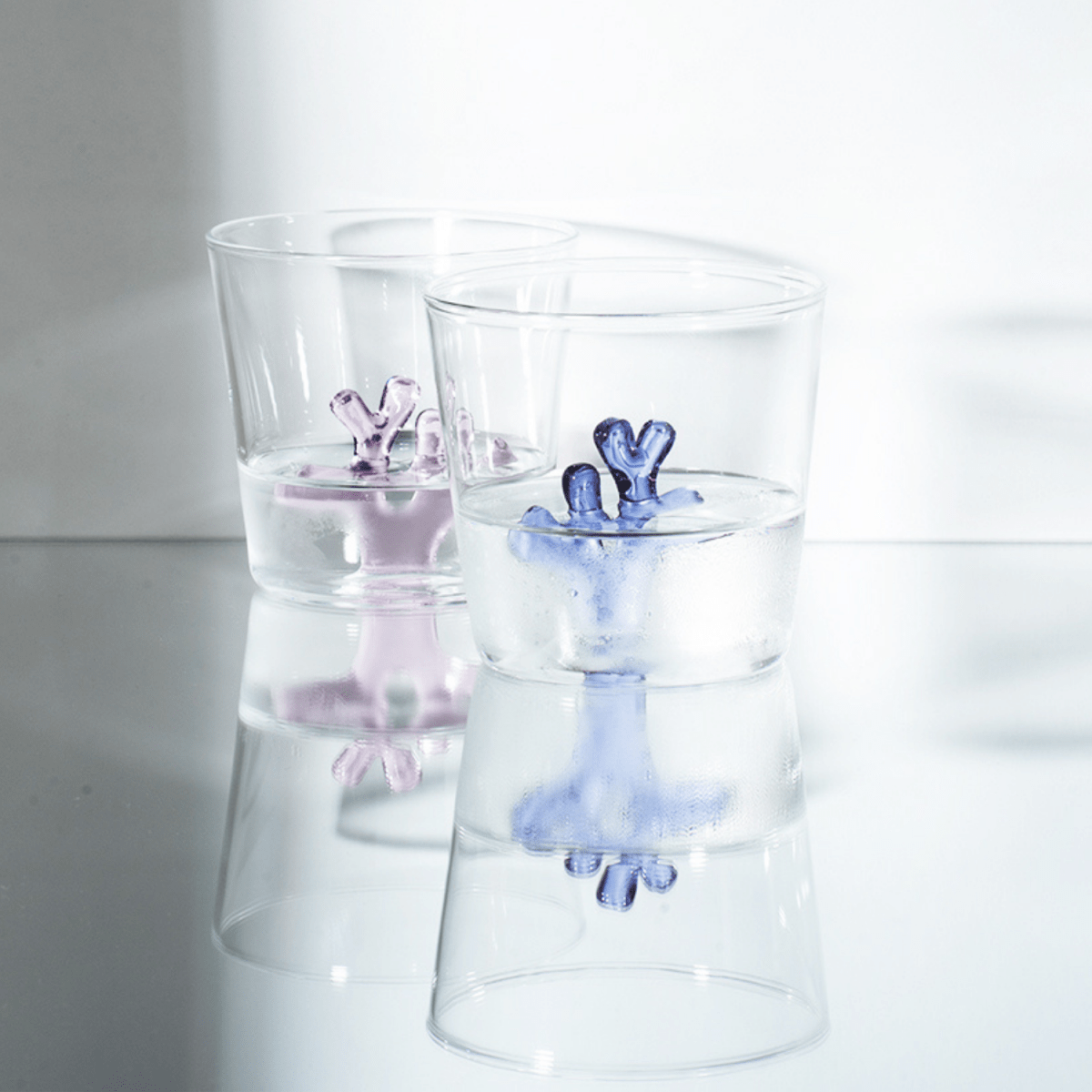 SPREZZ Whimsical Coral Motif Glass Tumblers - Set of 4 | Colorful Handblown Water Glasses