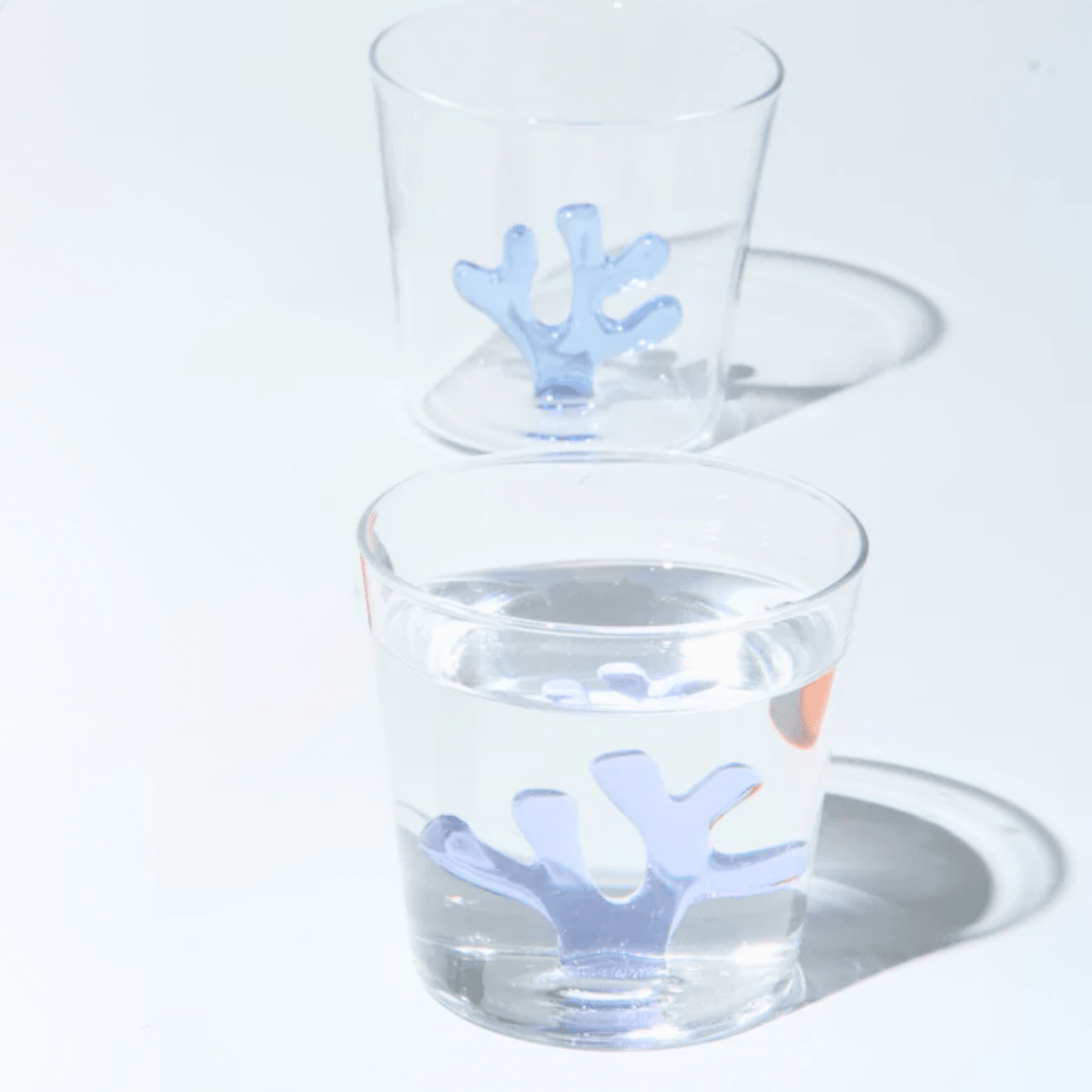 SPREZZ Whimsical Coral Motif Glass Tumblers - Set of 4 | Colorful Handblown Water Glasses