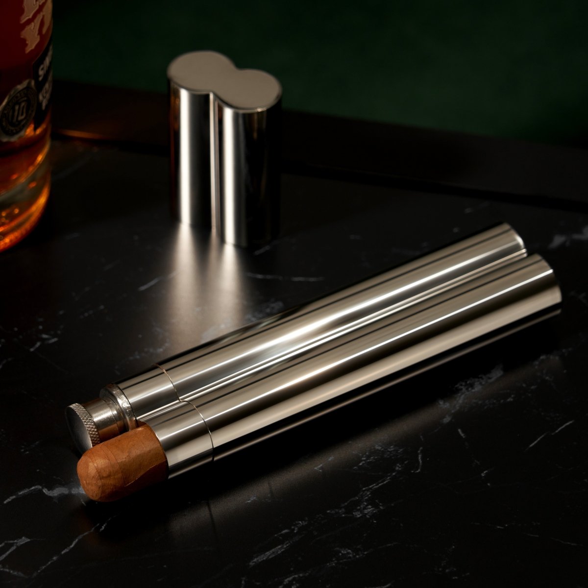Viski Stainless Steel Cigar Holder and Flask - lily & onyx