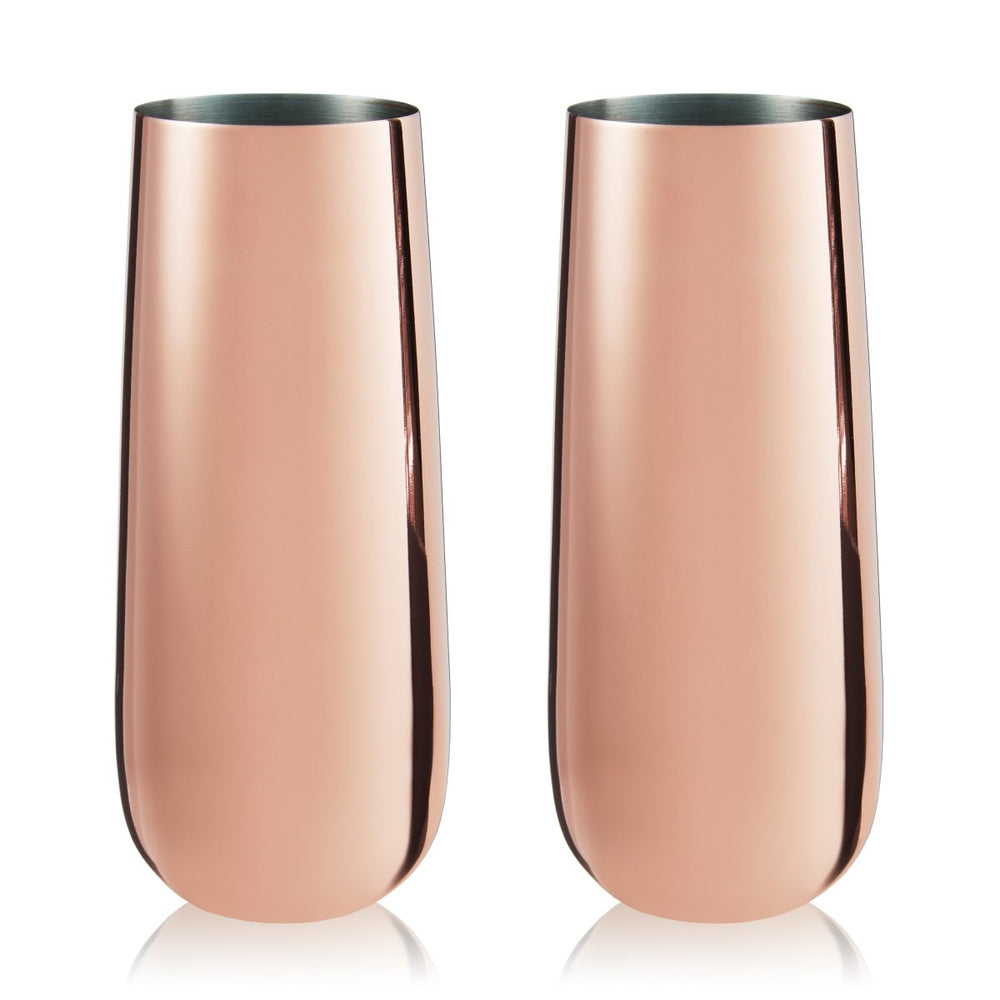 Viski Stainless Steel Stemless Champagne Flutes in Copper, Set of 2 - lily & onyx