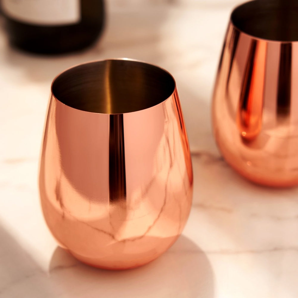 Viski Stainless Steel Stemless Wine Glasses in Copper, Set of 2