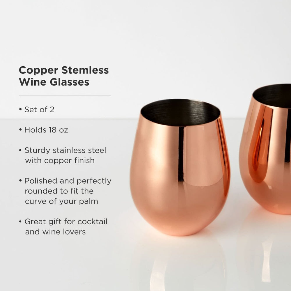 
                      
                        Viski Stainless Steel Stemless Wine Glasses in Copper, Set of 2
                      
                    
