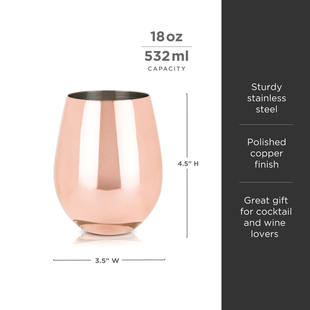 
                      
                        Viski Stainless Steel Stemless Wine Glasses in Copper, Set of 2
                      
                    