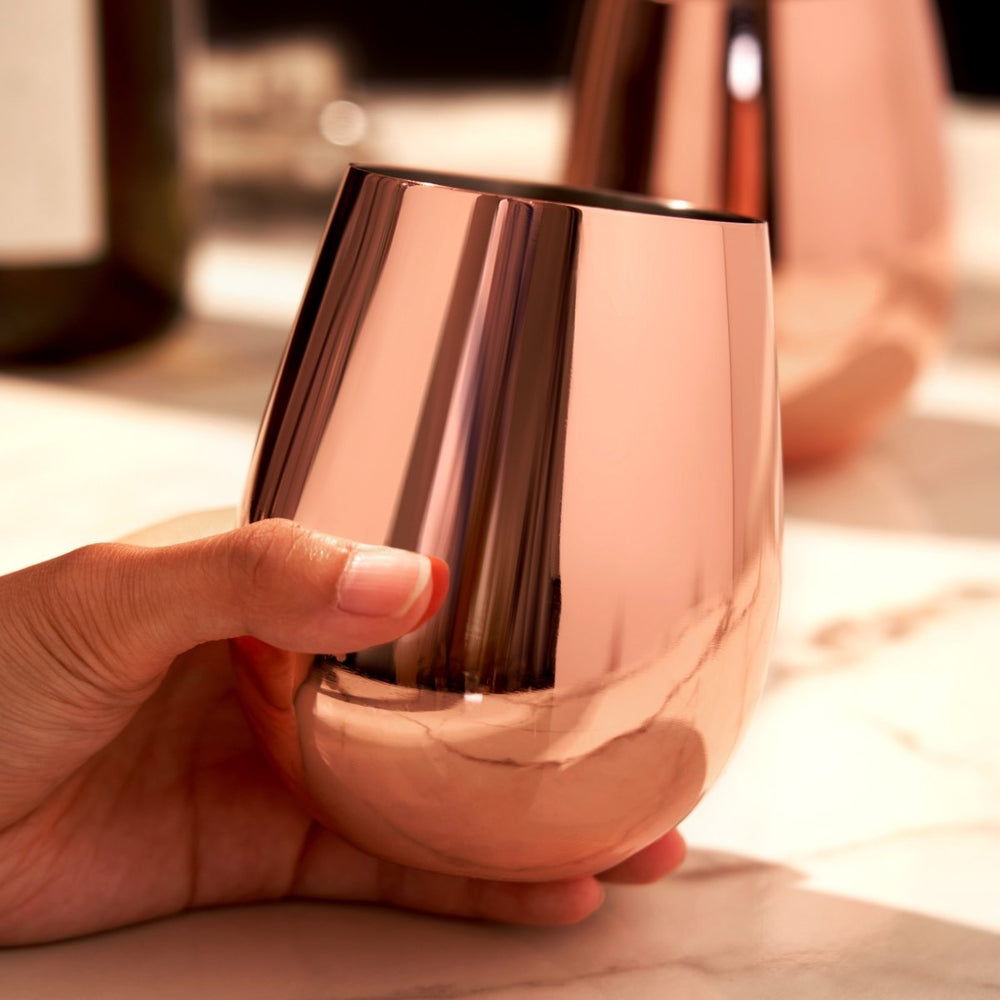 
                      
                        Viski Stainless Steel Stemless Wine Glasses in Copper, Set of 2
                      
                    