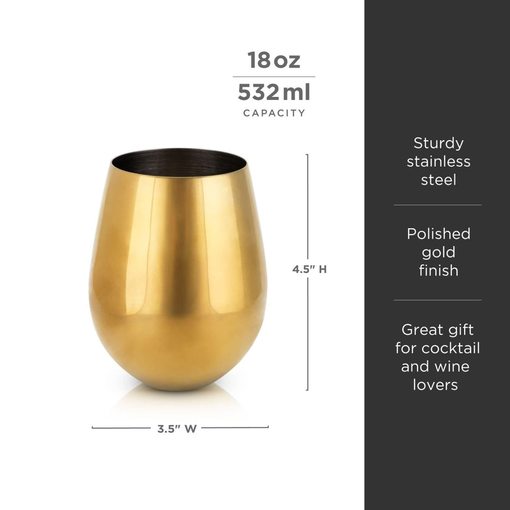
                      
                        Viski Stainless Steel Stemless Wine Glasses in Gold, Set of 2 - lily & onyx
                      
                    