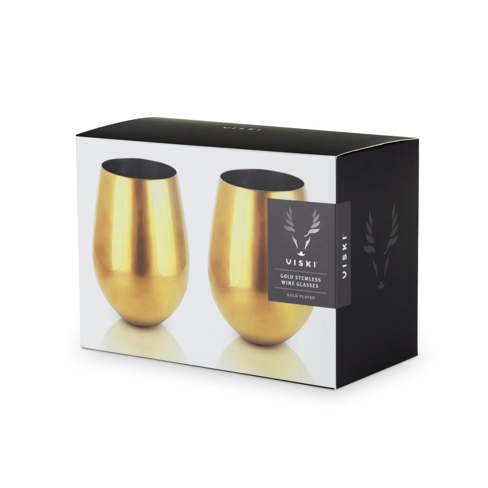
                      
                        Viski Stainless Steel Stemless Wine Glasses in Gold, Set of 2 - lily & onyx
                      
                    