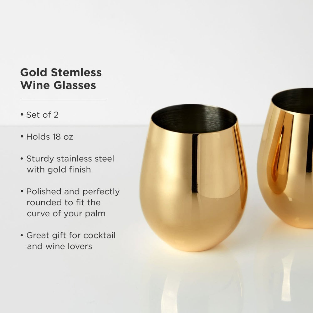 
                      
                        Viski Stainless Steel Stemless Wine Glasses in Gold, Set of 2 - lily & onyx
                      
                    