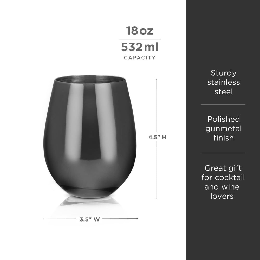 
                      
                        Viski Stainless Steel Stemless Wine Glasses in Gunmetal, Set of 2 - lily & onyx
                      
                    