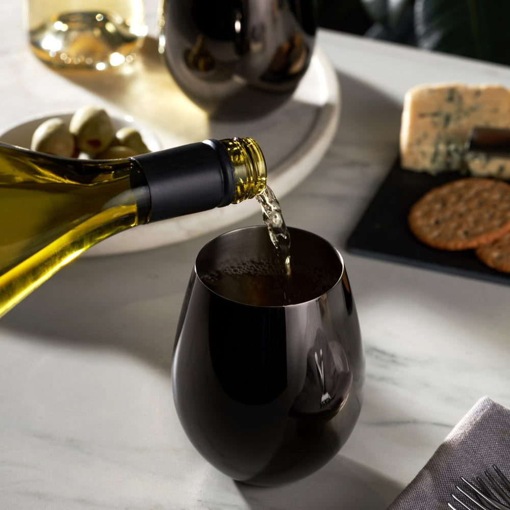 Viski Stainless Steel Stemless Wine Glasses in Gunmetal, Set of 2 - lily & onyx