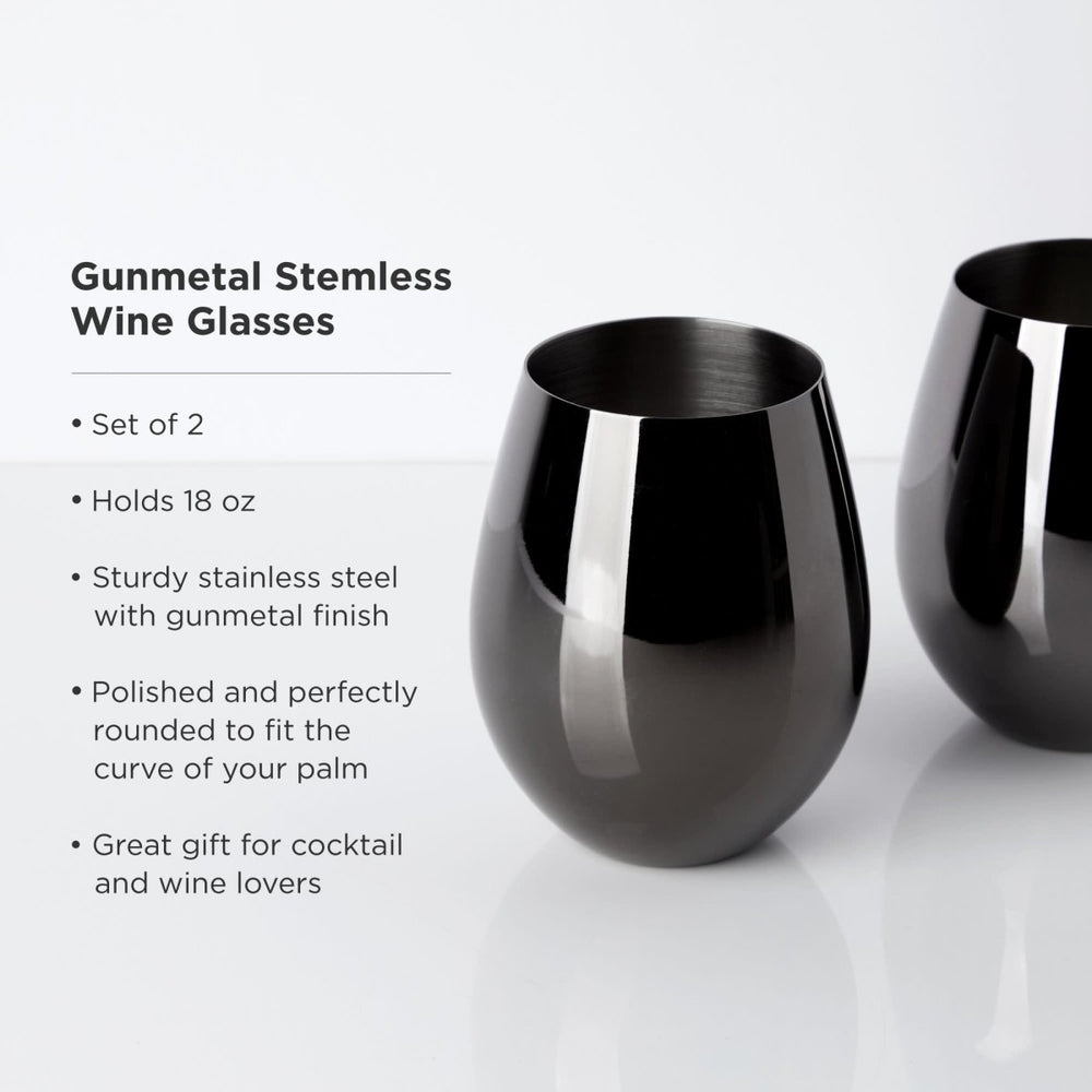 
                      
                        Viski Stainless Steel Stemless Wine Glasses in Gunmetal, Set of 2 - lily & onyx
                      
                    