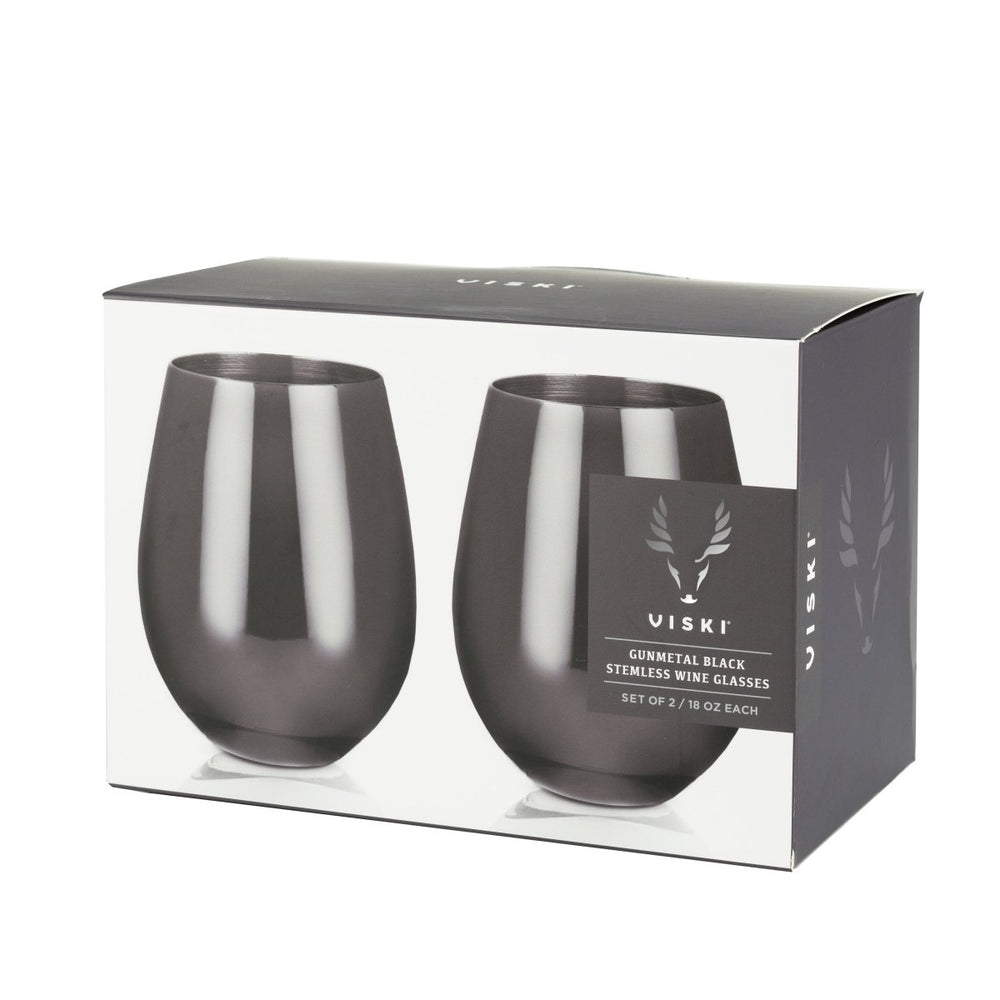 
                      
                        Viski Stainless Steel Stemless Wine Glasses in Gunmetal, Set of 2 - lily & onyx
                      
                    
