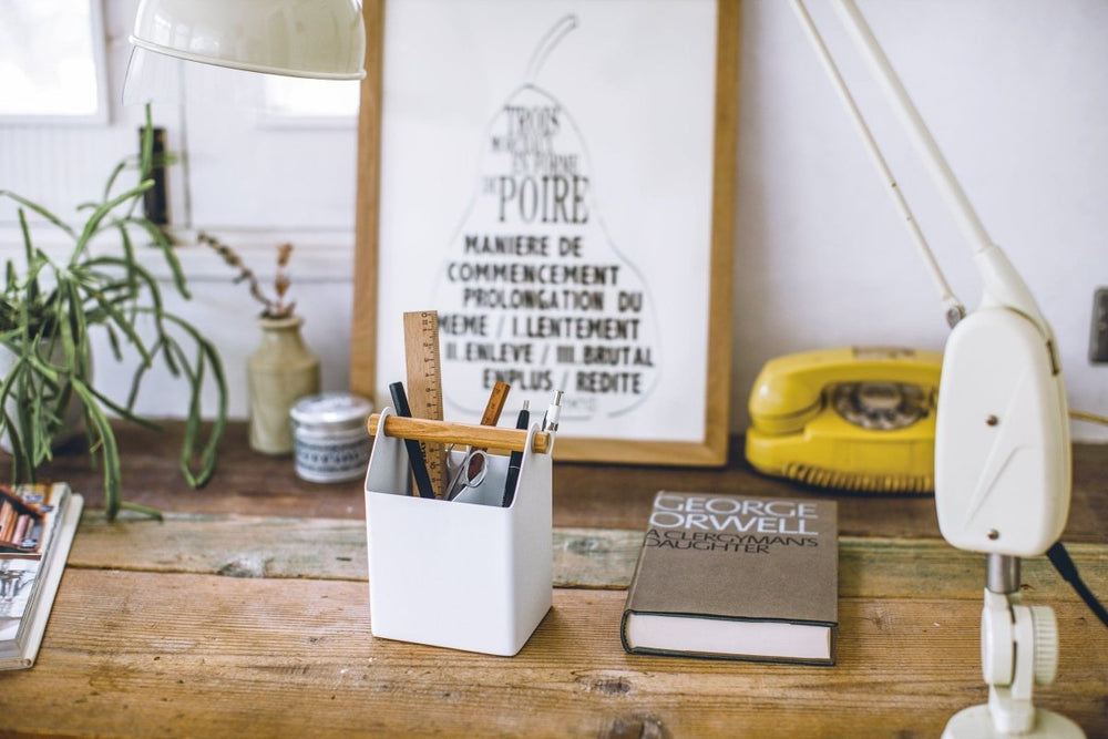 
                      
                        Yamazaki Home Steel Pen & Desk Organizer with Wood Handle, Small - lily & onyx
                      
                    